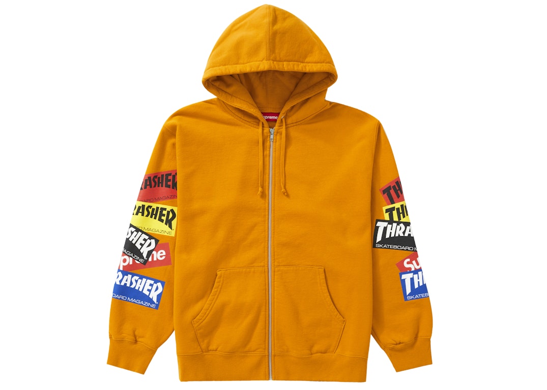 Pre-owned Supreme Thrasher Multi Logo Zip Up Hooded Sweatshirt Gold