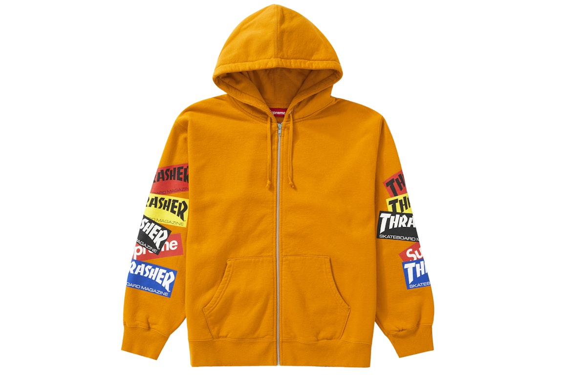 Pre-owned Supreme Thrasher Multi Logo Zip Up Hooded Sweatshirt Gold