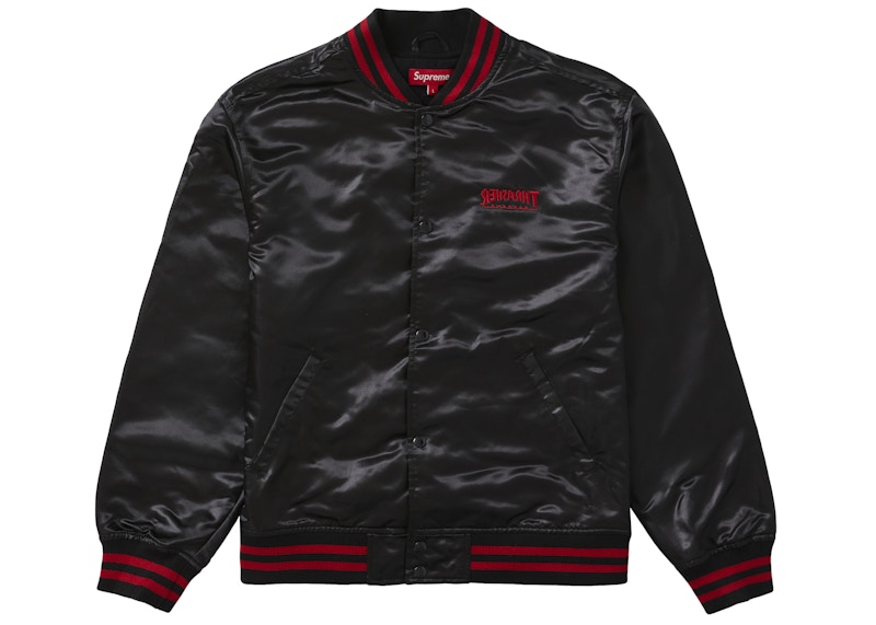 Supreme Thrasher Satin Varsity Jacket Black