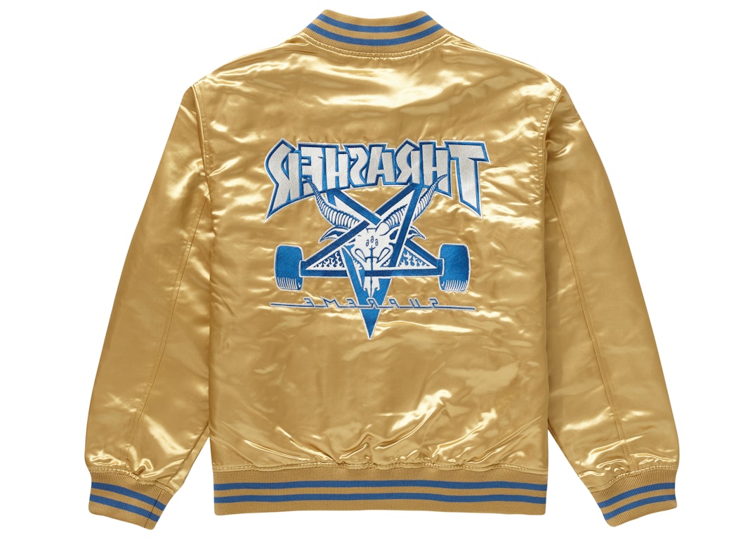 Pre-owned Supreme Thrasher Satin Varsity Jacket Gold