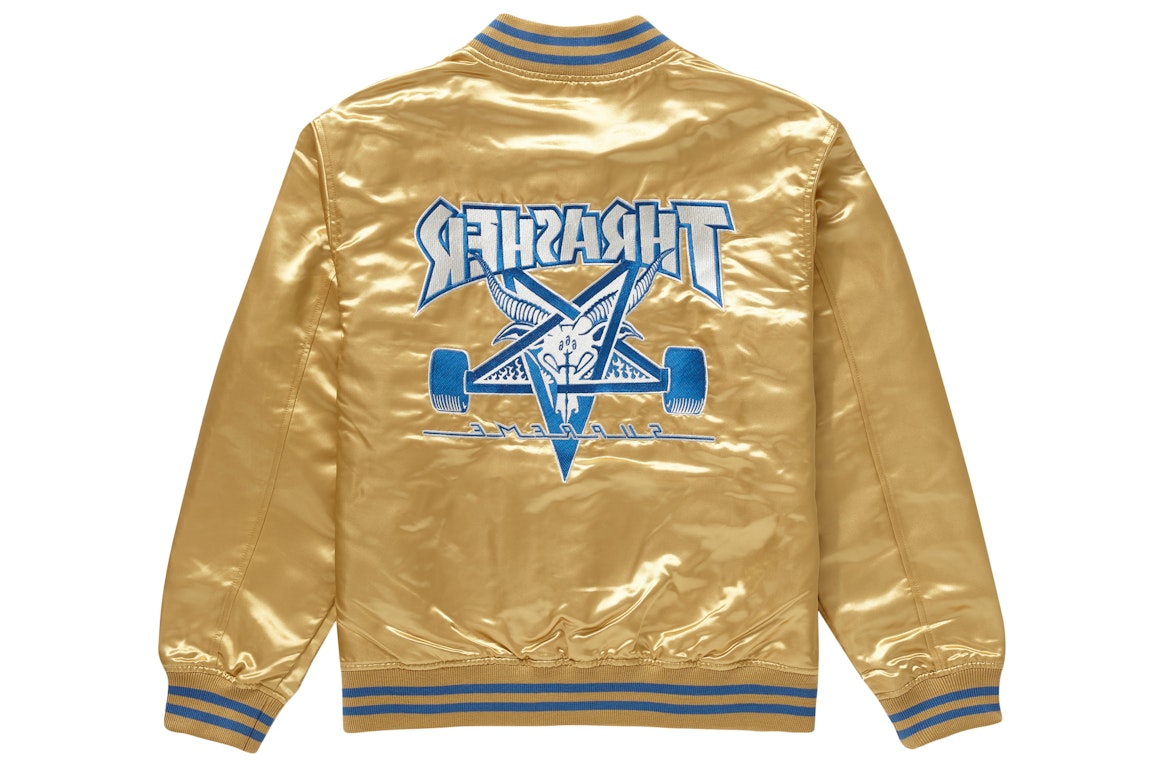 Pre-owned Supreme Thrasher Satin Varsity Jacket Gold