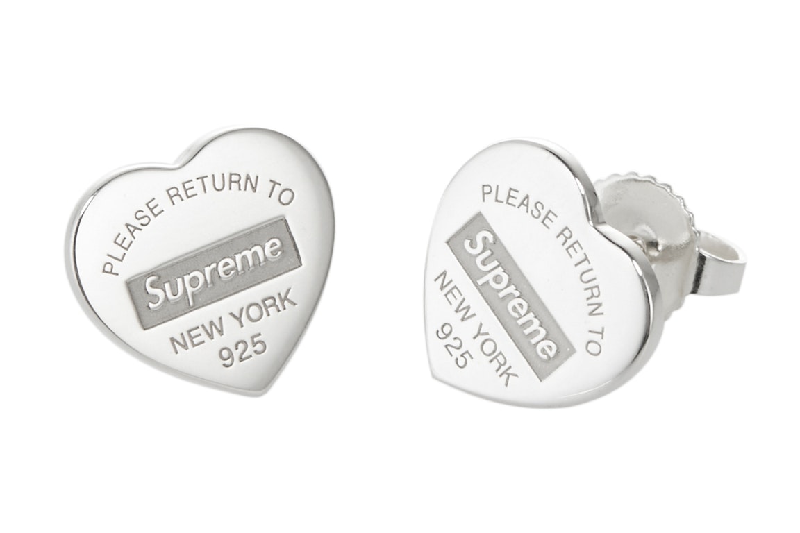 Pre-owned Supreme Tiffany & Co. Return To Tiffany Heart Tag Stud Earrings (set Of 2) Silver