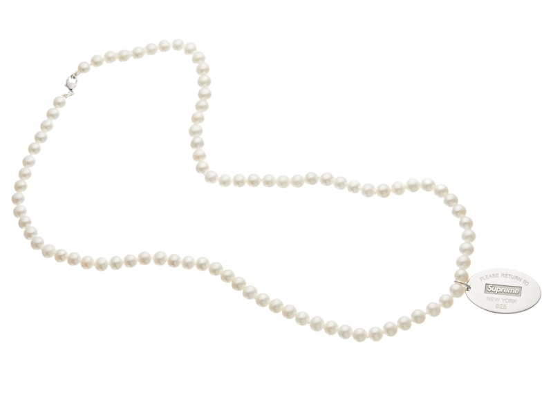 Supreme Tiffany Oval Tag Pearl Necklace