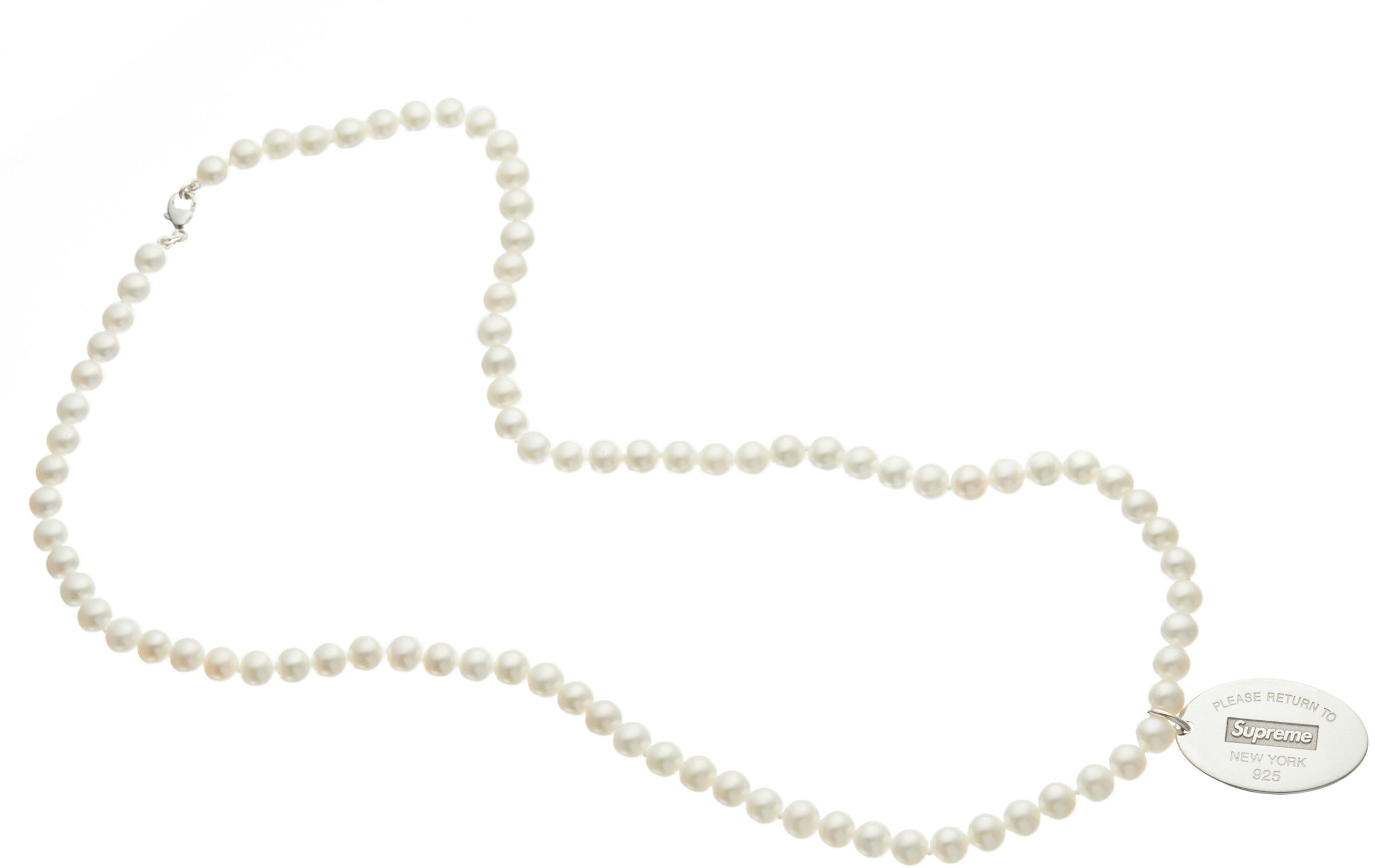 Half & Half Lock Necklace 24 in / Oval Pearls / Gold