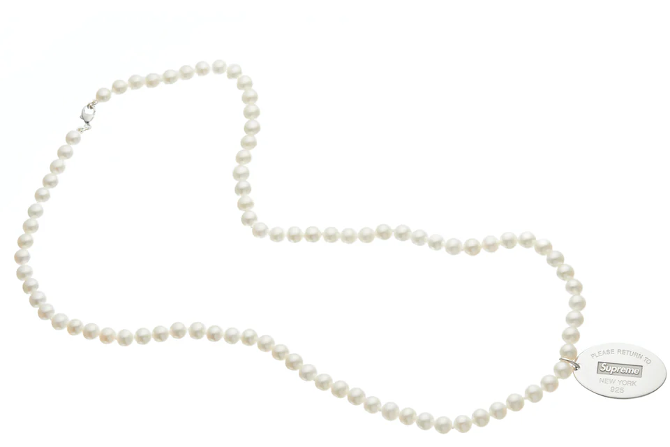 Supreme Tiffany & Co. Return to Tiffany Oval Tag Pearl Necklace Silver