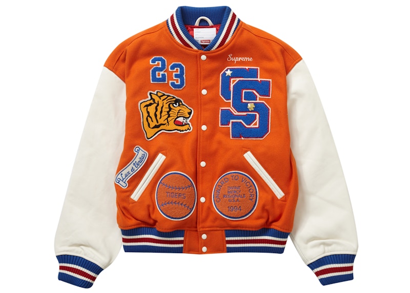 Supreme レザー Tiger Varsity Jacket BlueサイズはSサイズ