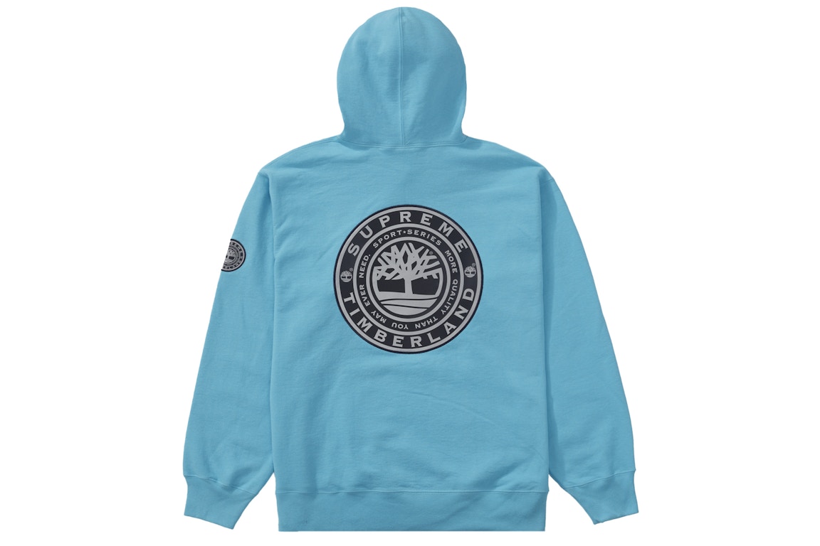 Click to view more detailed imagery on our partner's website Pre-owned Supreme Timberland Hooded Sweatshirt Bright Cyan