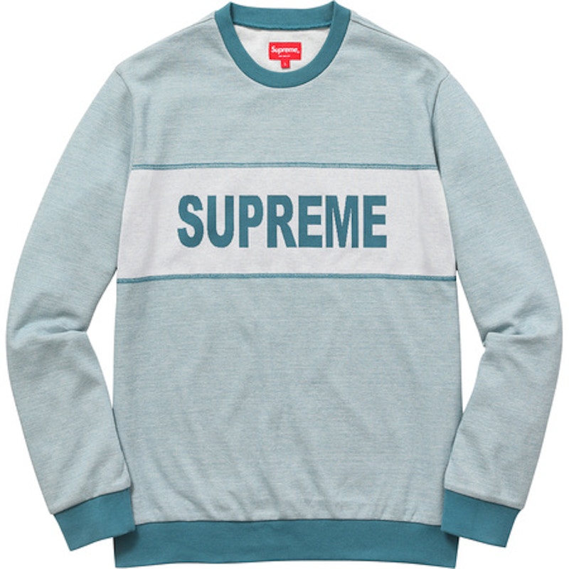 Supreme Tonal Stripe Logo Crewneck Teal Men's - SS17 - US