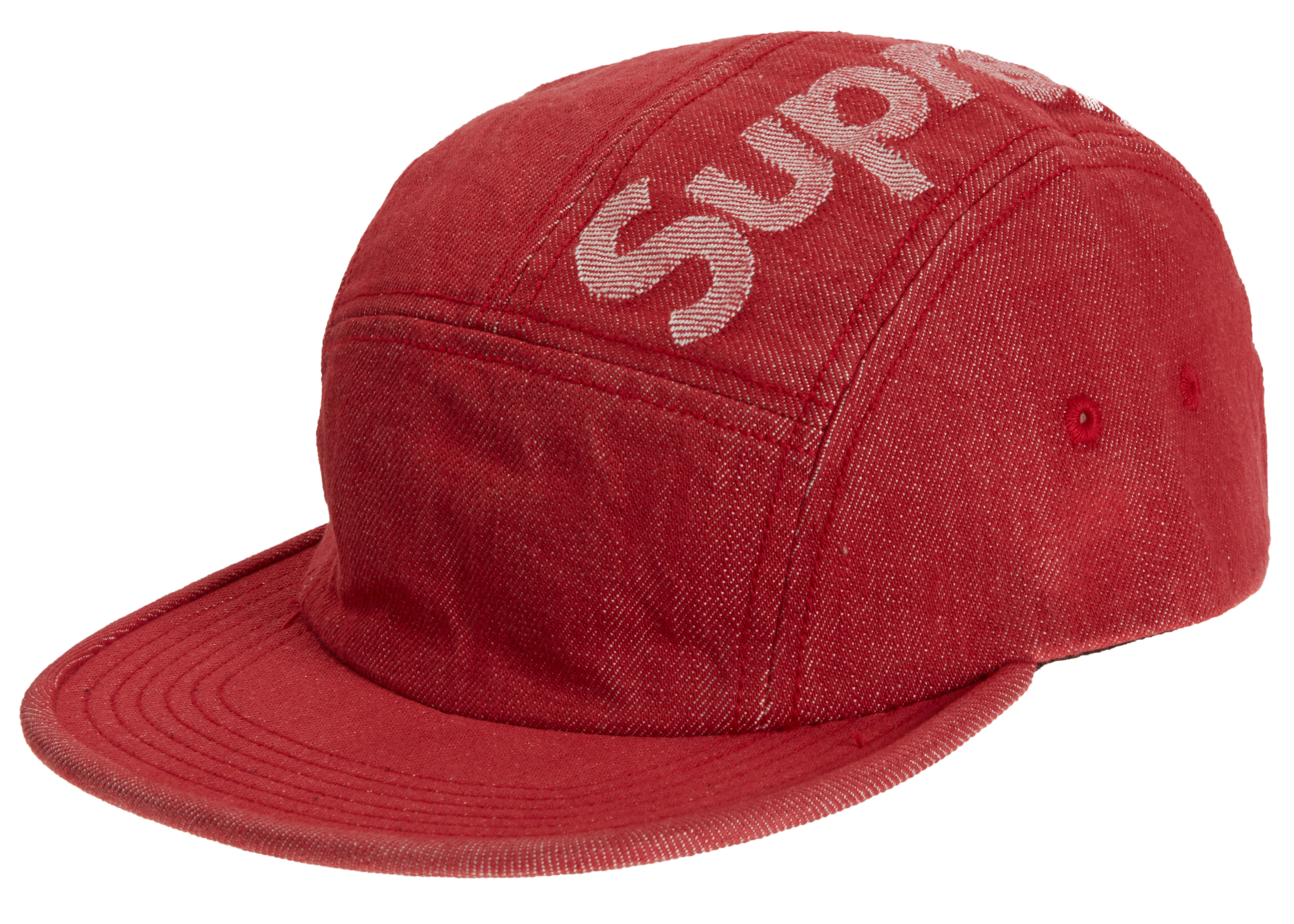 Supreme Top Logo Denim Camp Cap Red
