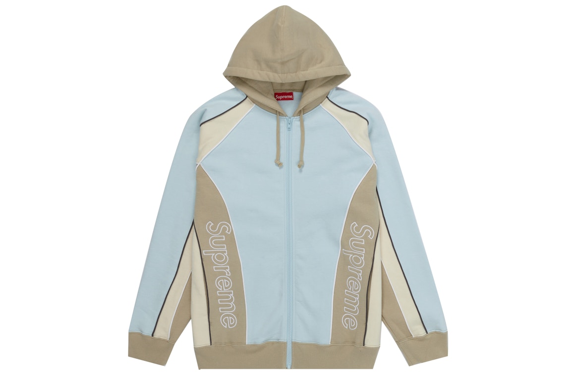 Click to view more detailed imagery on our partner's website Pre-owned Supreme Track Paneled Zip Up Hooded Sweatshirt Pale Blue