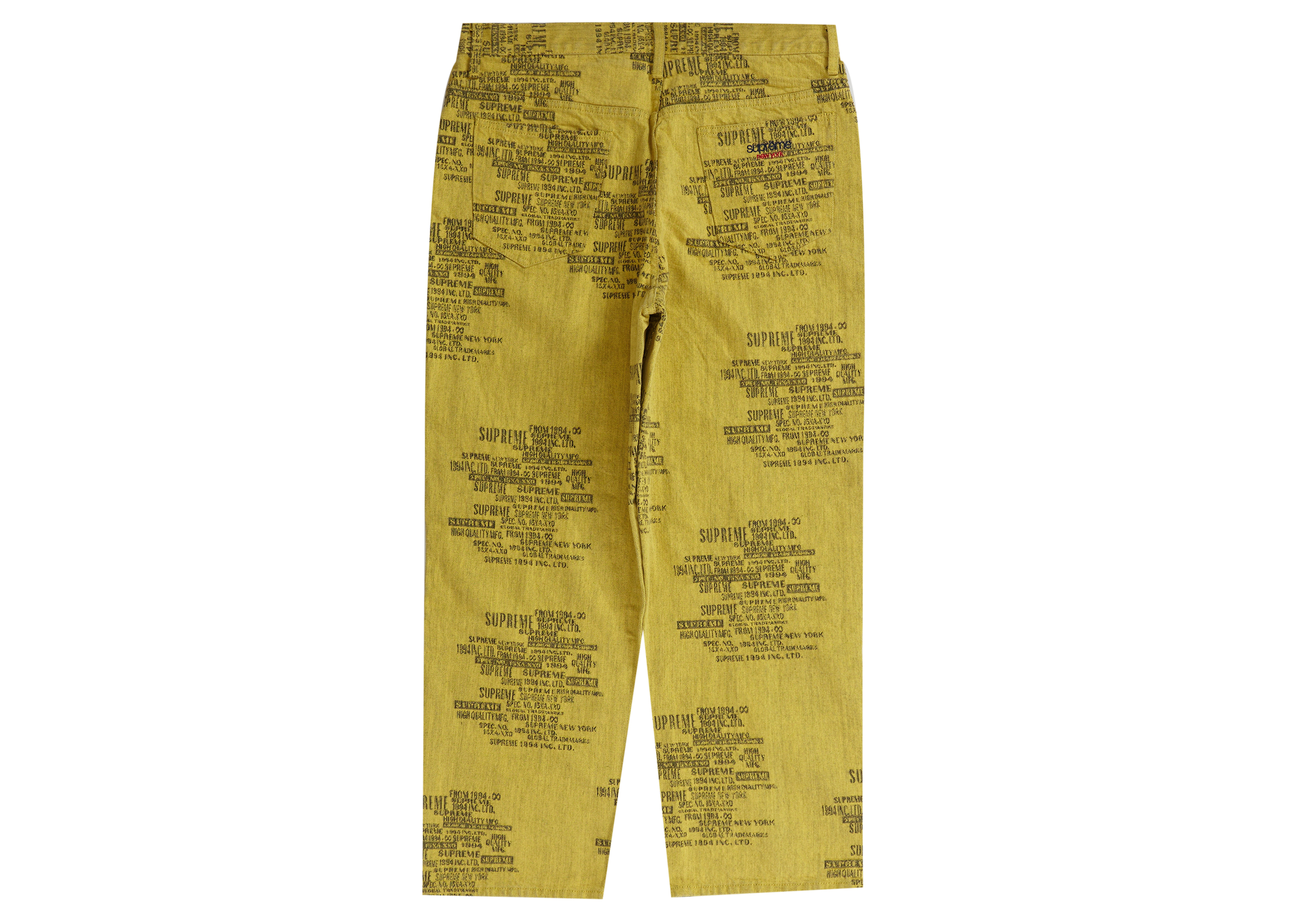 Supreme Trademark Jacquard Baggy Jean Washed Yellow Men's - SS23 - US