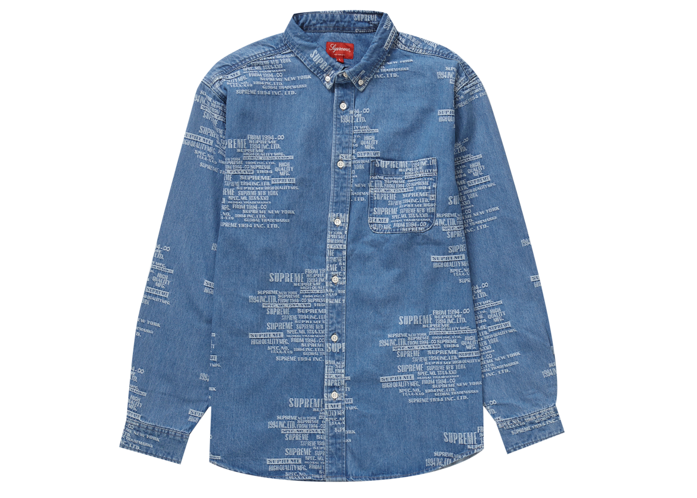 Supreme Trademark Jacquard Denim Shirt Washed Blue Men's 