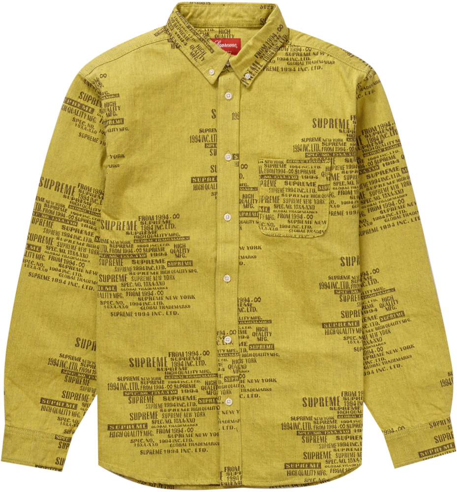 Supreme Trademark Jacquard Denim Shirt 'Washed Yellow' | Men's Size M
