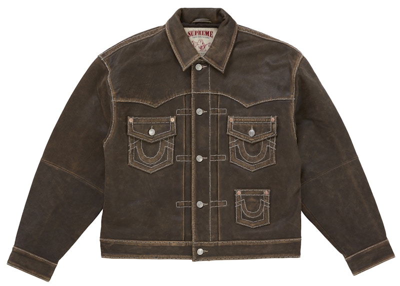 Supreme True Religion Leather Trucker Jacket Brown メンズ - FW25 - JP