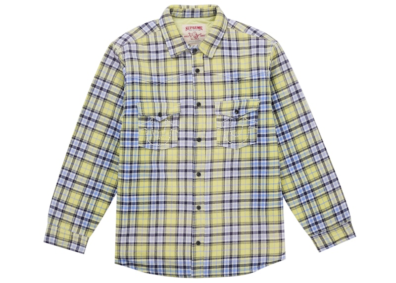 Supreme True Religion Quilted Lined Plaid Flannel Shirt Yellow