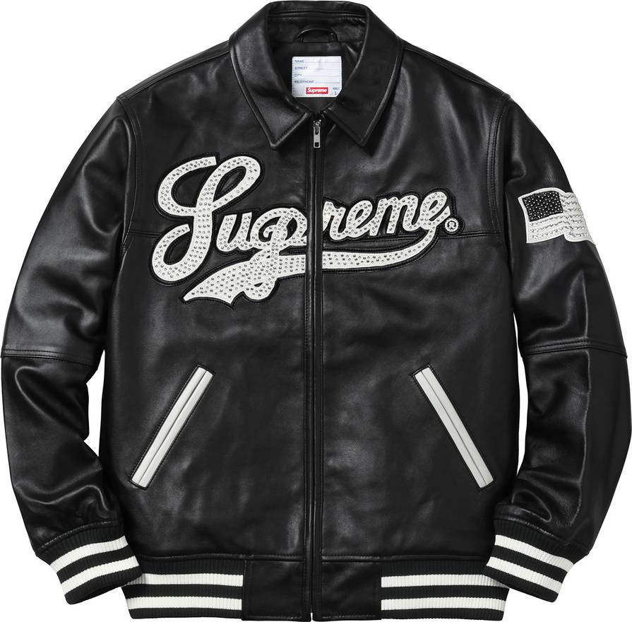 Supreme Uptown Studded Leather Varsity Jacket Black - SS16 Men's - US