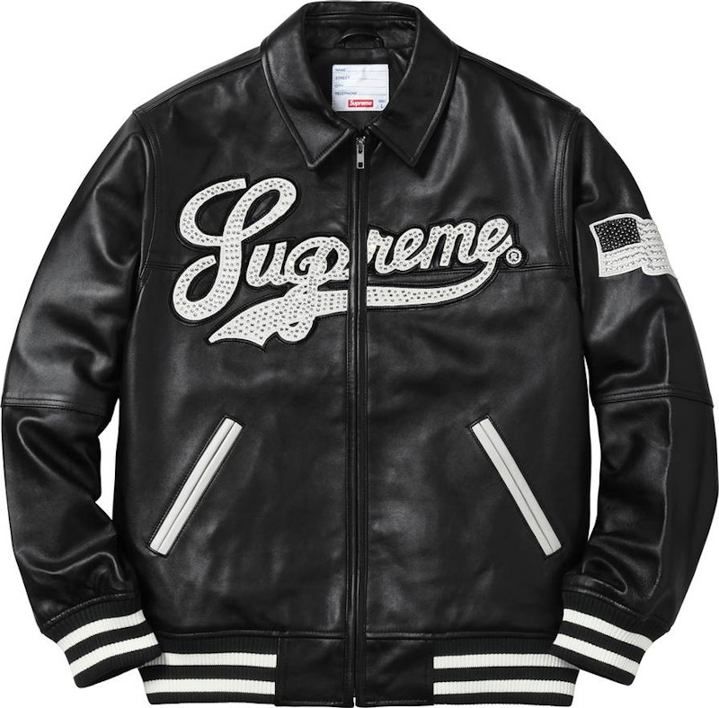 Supreme Uptown Studded Leather Varsity Jacket Black メンズ - SS16 - JP