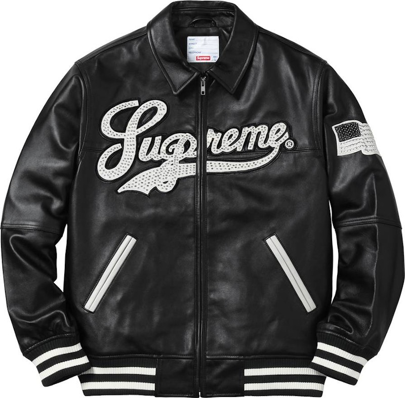 Supreme Uptown Studded Leather Varsity Jacket Black - SS16