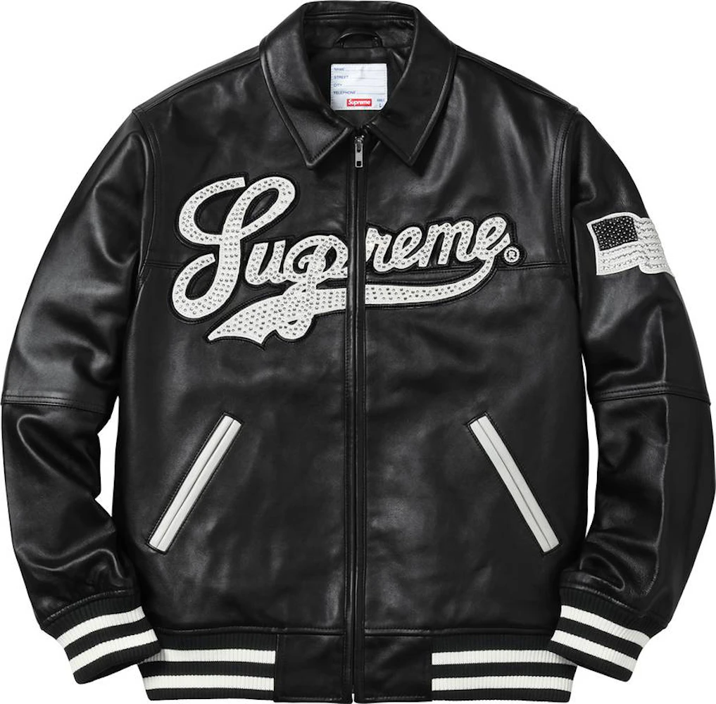 Supreme black varsity jacket  Buy Mens Leather Jackets On Sale