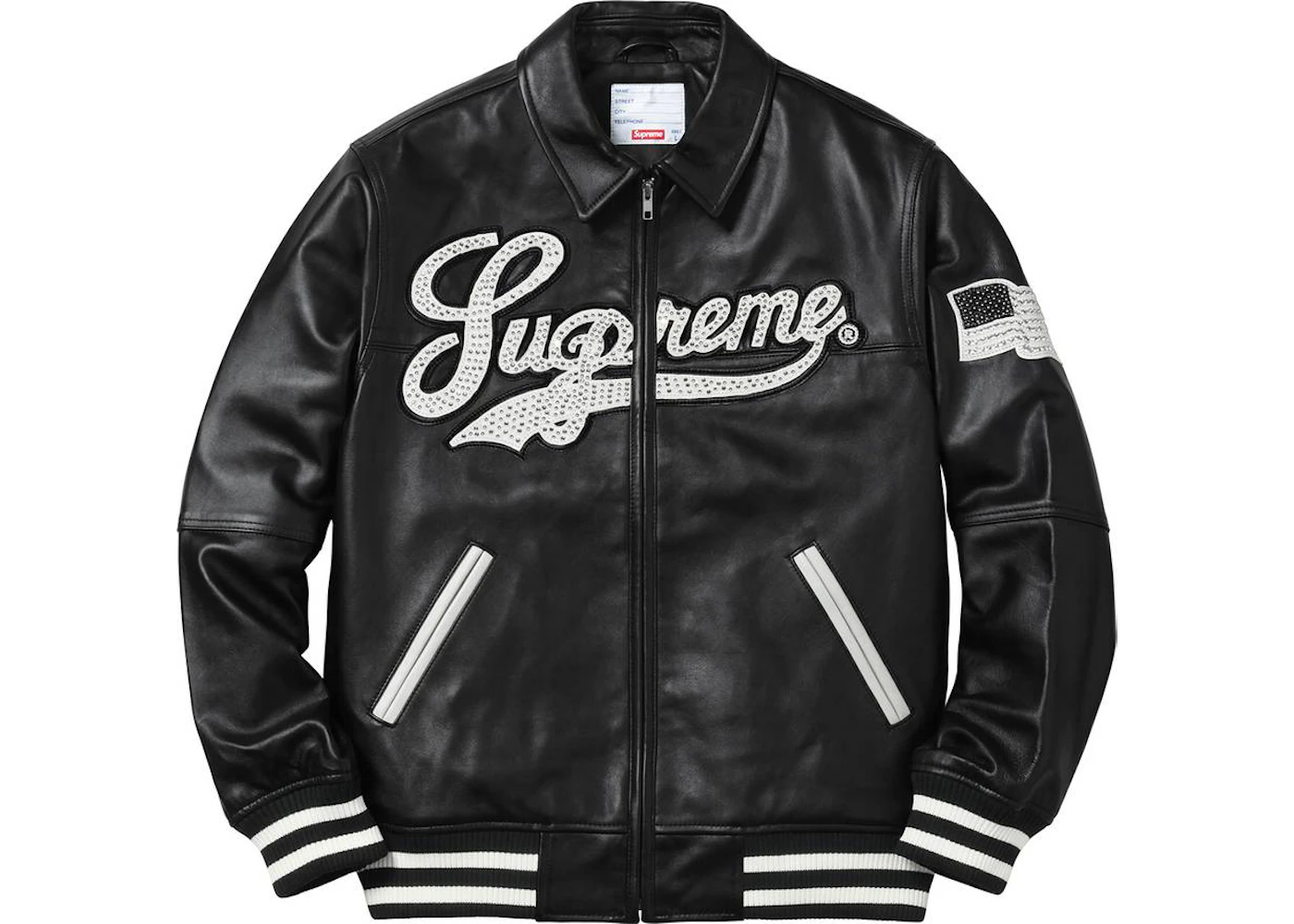 medley Refrein Atticus Supreme Uptown Studded Leather Varsity Jacket Black - SS16 - US