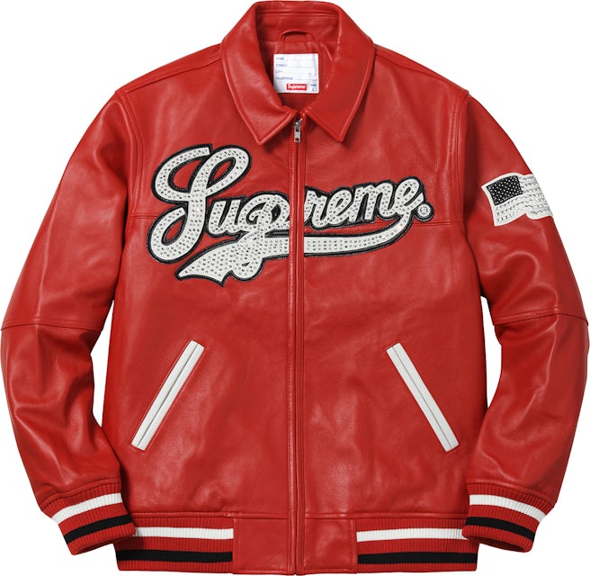Supreme lambskin leather red varsity jacket