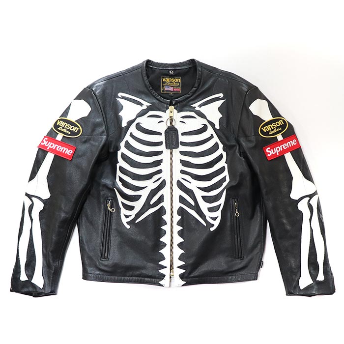 NEW Supreme 2017 Vanson Black Men Leather Skeleton Bones Motorcycle Jacket  Large | eBay