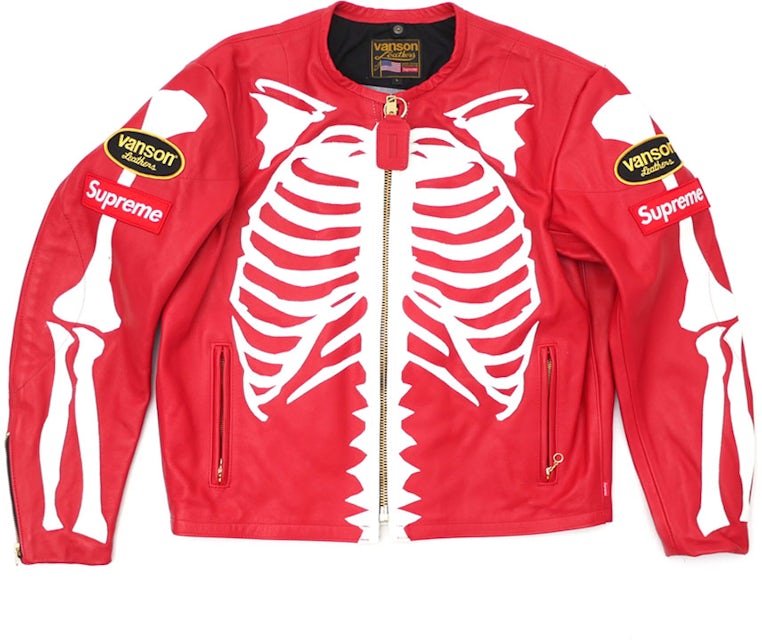 Men's Skeleton Red Supreme Vanson Leather Jacket - GLJ
