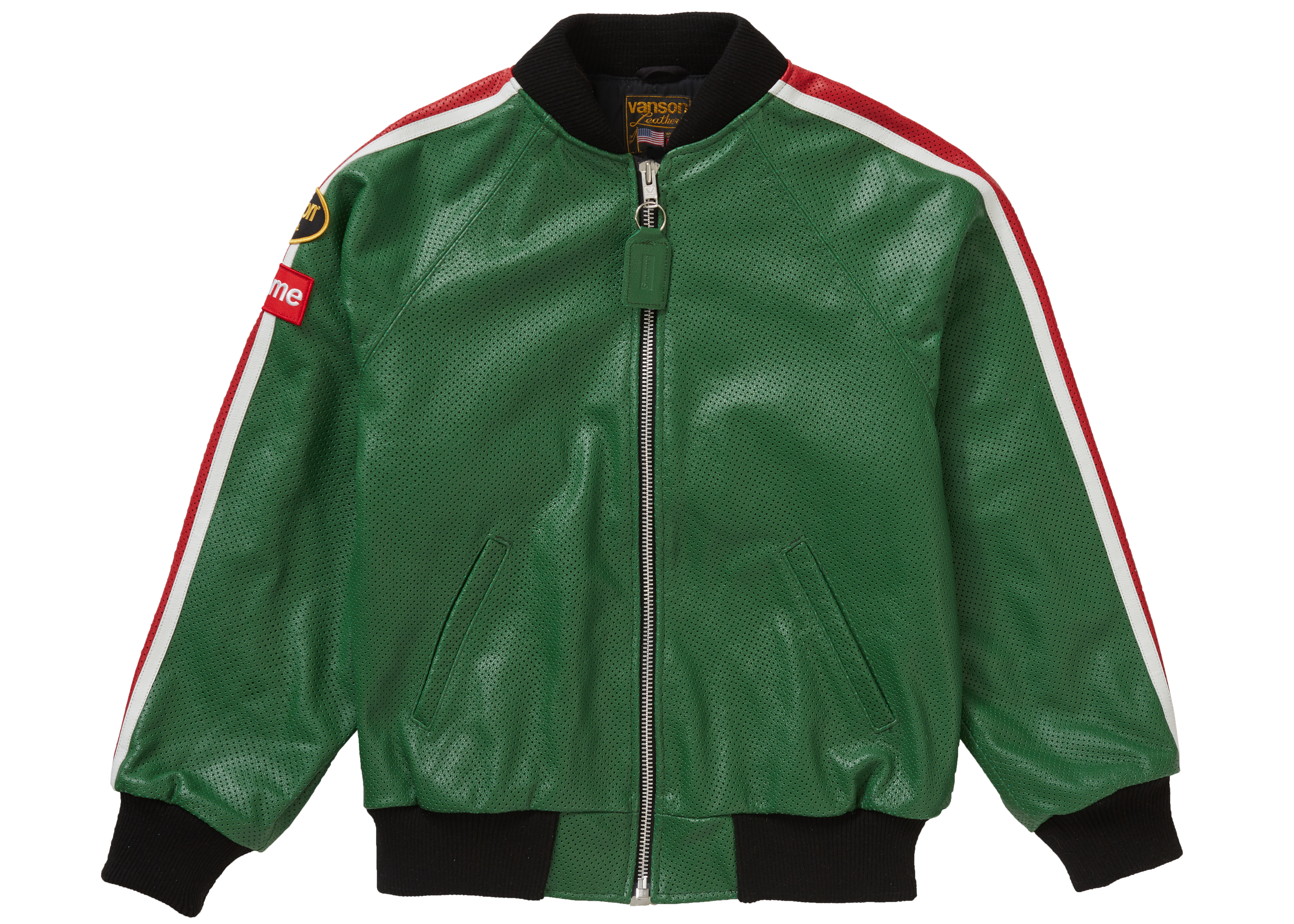Supreme Vanson Leathers Perforated Bomber Jacket Green Men's 