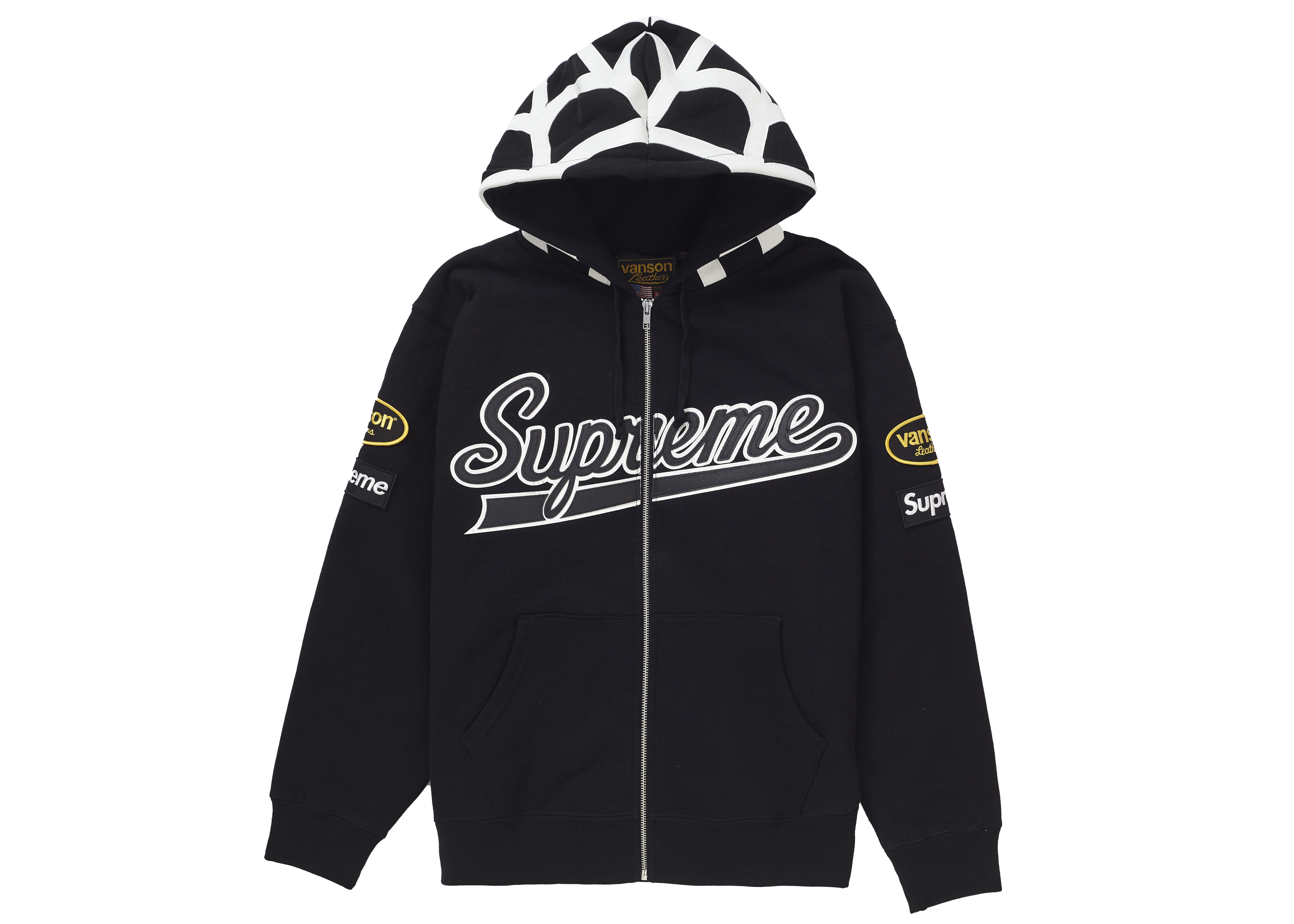 Supreme Vanson Leathers Spider Web Zip Up Hooded Sweatshirt Black