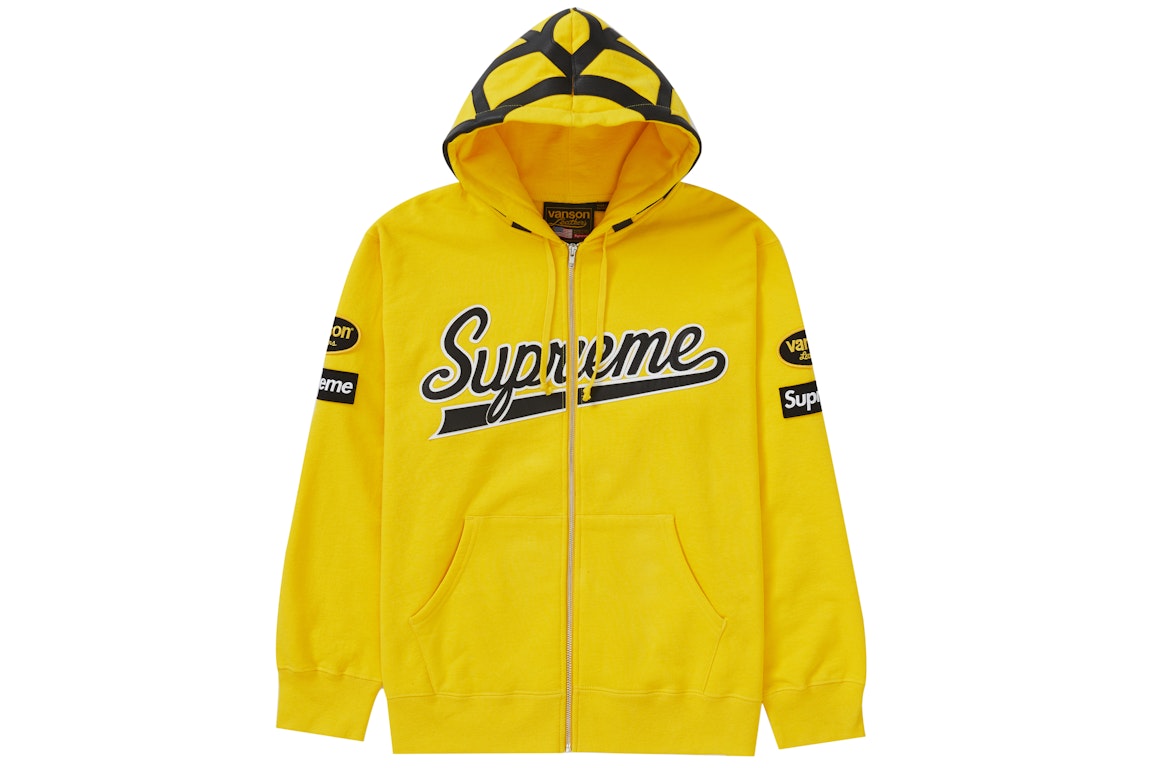 Pre-owned Supreme Vanson Leathers Spider Web Zip Up Hooded Sweatshirt Yellow