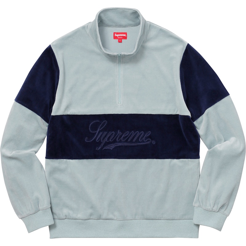 Supreme Velour Half Zip Pullover Light Blue Men's - FW17 - US