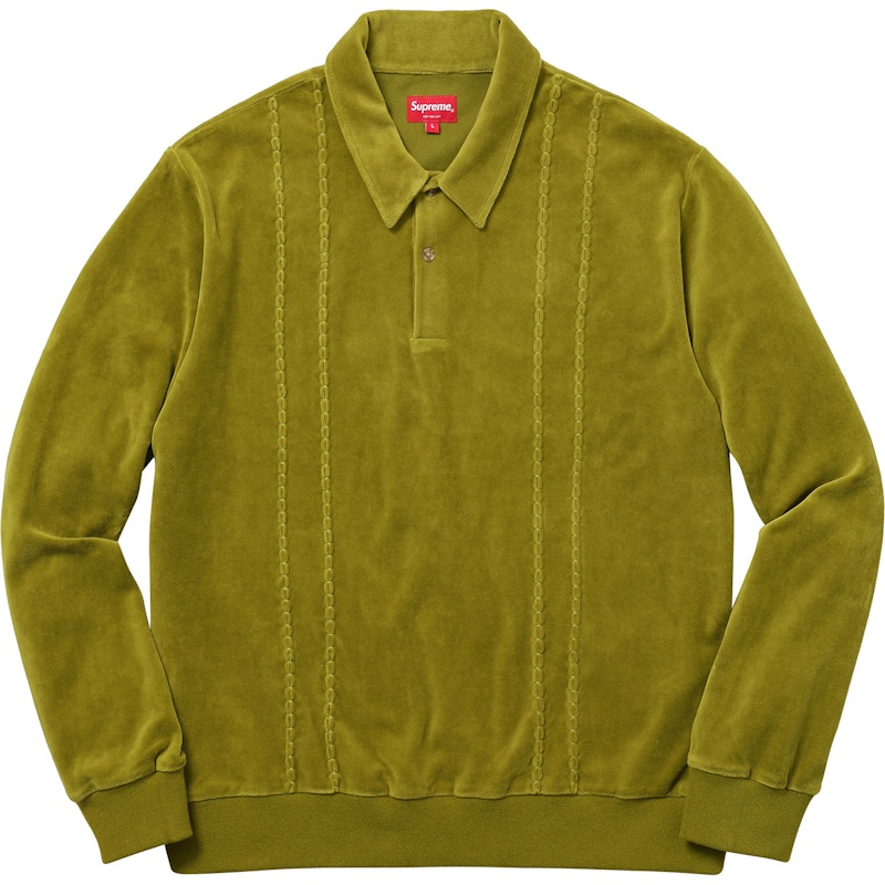 Supreme Velour L/S Polo Pea Green - FW17 - US