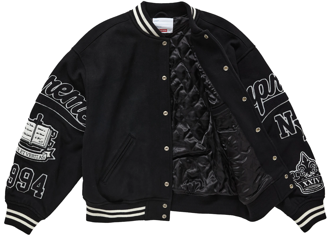 Supreme Veritas Varsity Jacket Black Men's - FW24 - US