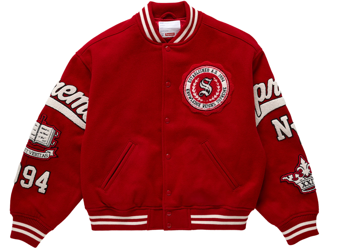 Supreme Veritas Varsity Jacket Red Men's FW24 US