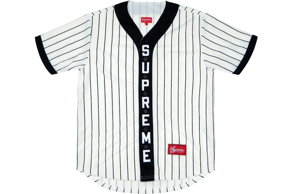 Supreme Vertical Logo Baseball Jersey White/Black