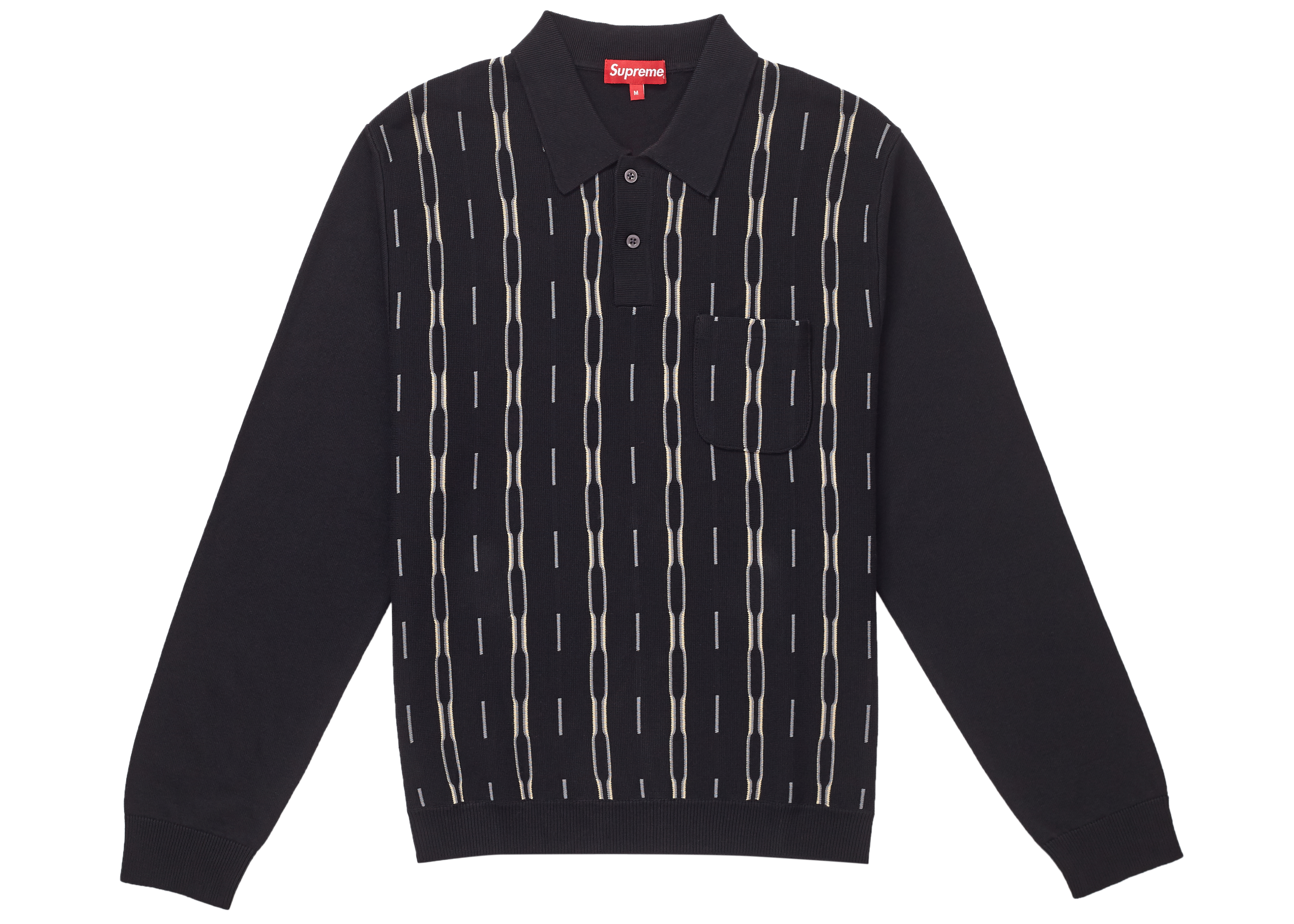 Supreme Vertical Stripe Knit L/S Polo Black