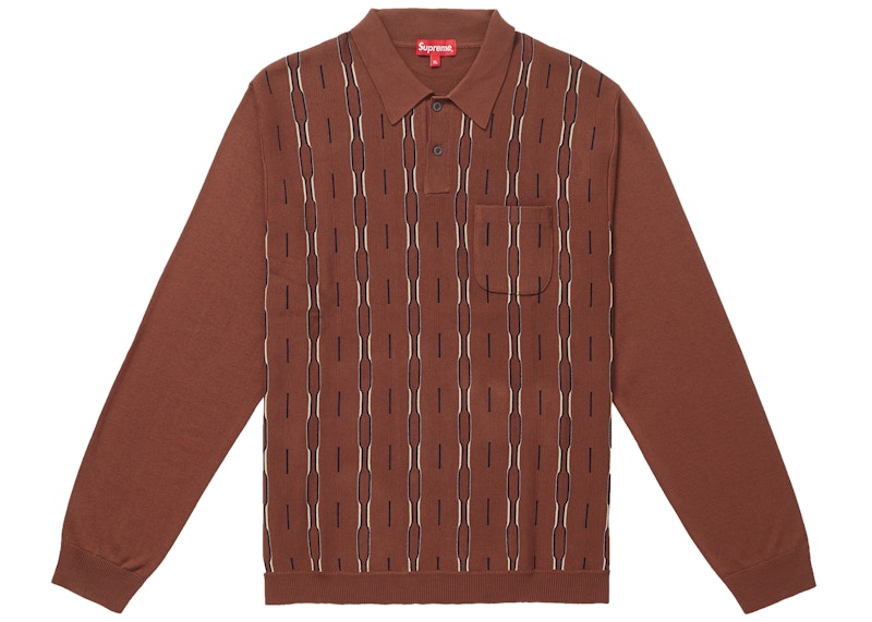 Supreme Vertical Stripe Knit L/S Polo Brown メンズ - FW18 - JP