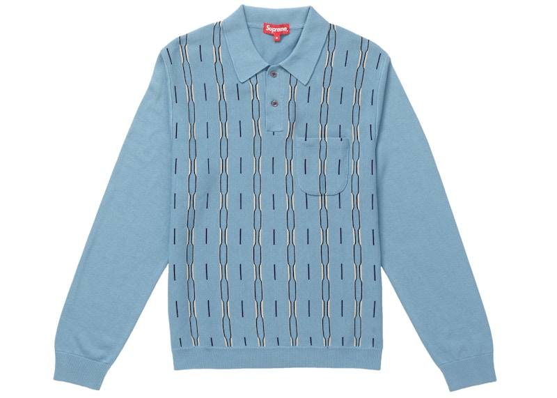 Supreme Vertical Stripe Knit L/S Polo Light Blue - FW18 - US