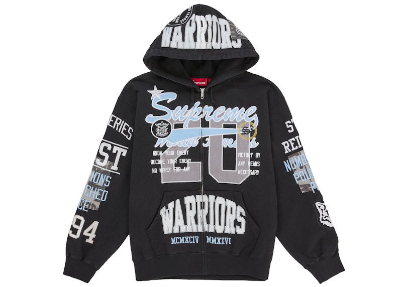 Supreme Varsity Hooded Sweatshirtブラック M Supreme Warriors Applique Zip Up Hooded Sweatshirt Black Men's