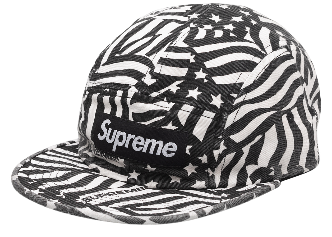 Supreme Washed Chino Twill Camp Cap (SS20) Black Flags