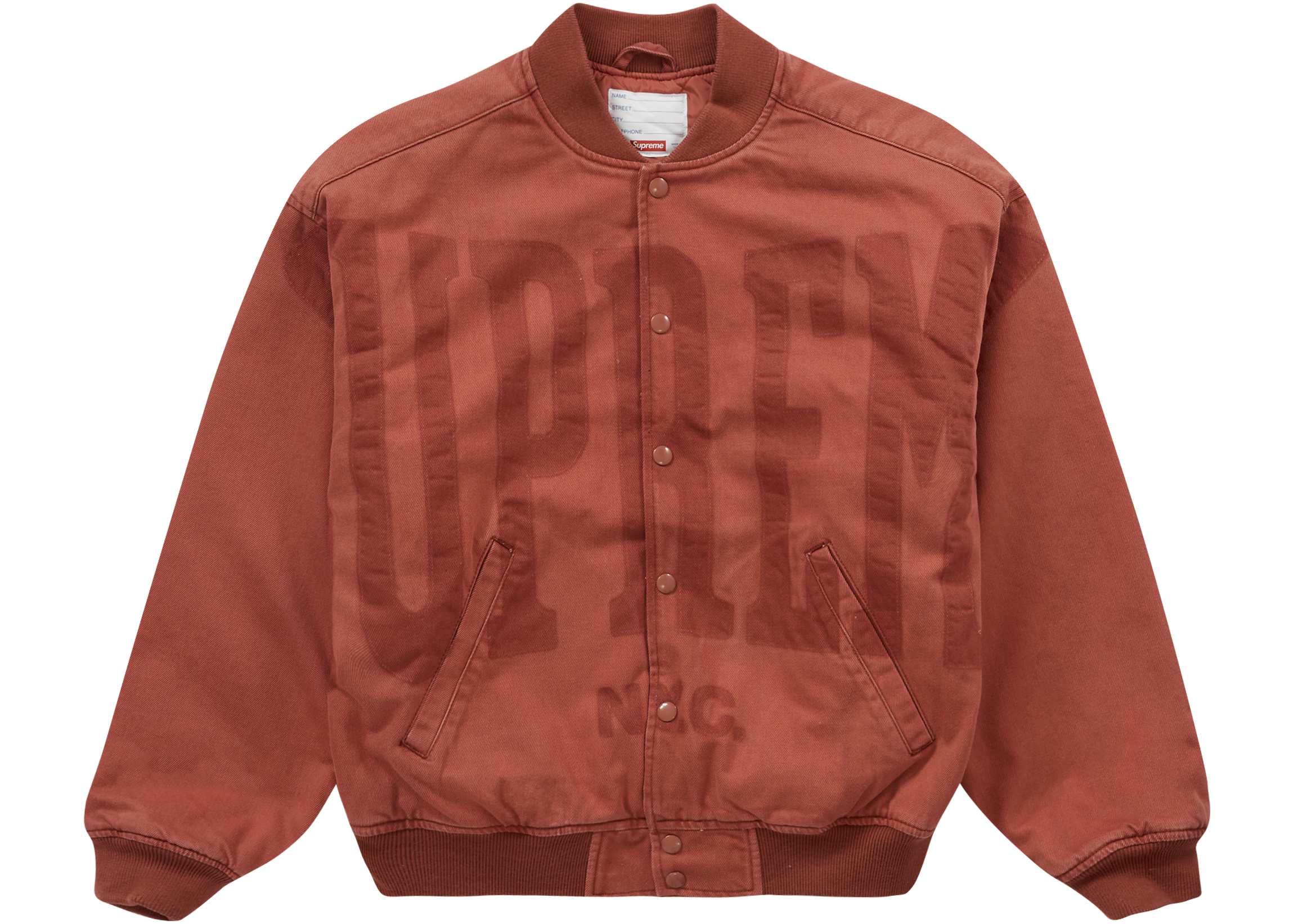 Supreme Washed Knockout Denim Varsity Jacket Rust