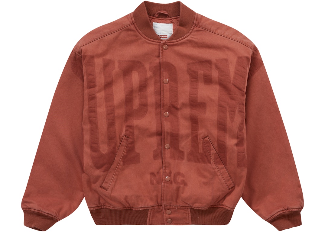 Pre-owned Supreme Washed Knockout Denim Varsity Jacket Rust