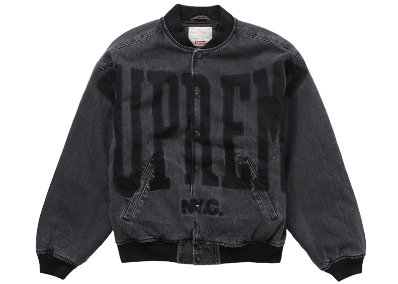 Supreme Washed Knockout Denim Varsity Jacket Washed Black