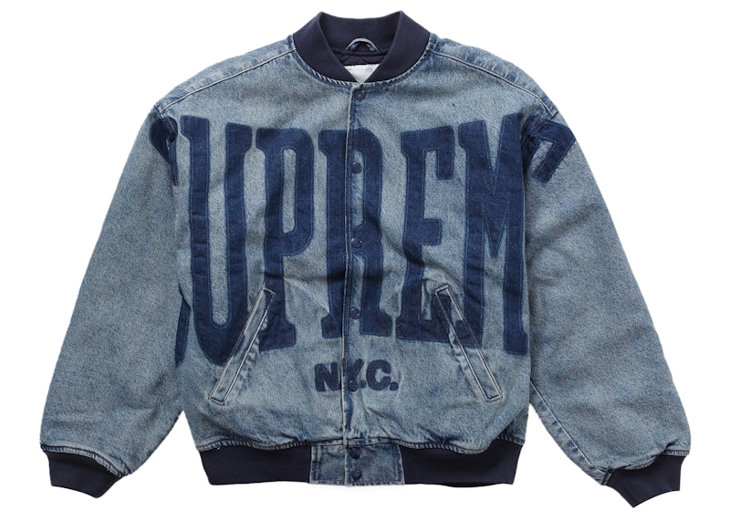 Supreme Washed Knockout Denim Varsity Jacket Washed Blue Men's