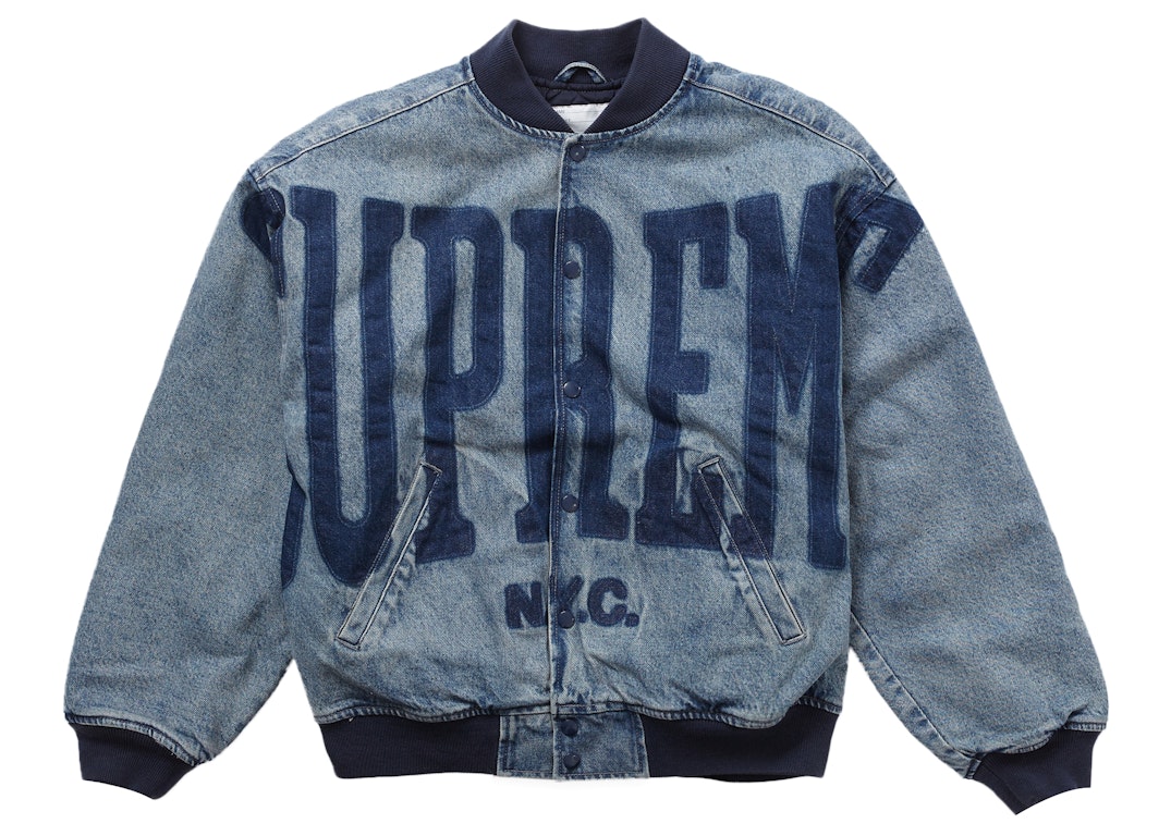 Pre-owned Supreme Washed Knockout Denim Varsity Jacket Washed Blue
