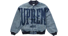 Supreme Washed Knockout Denim Varsity Jacket Washed Blue