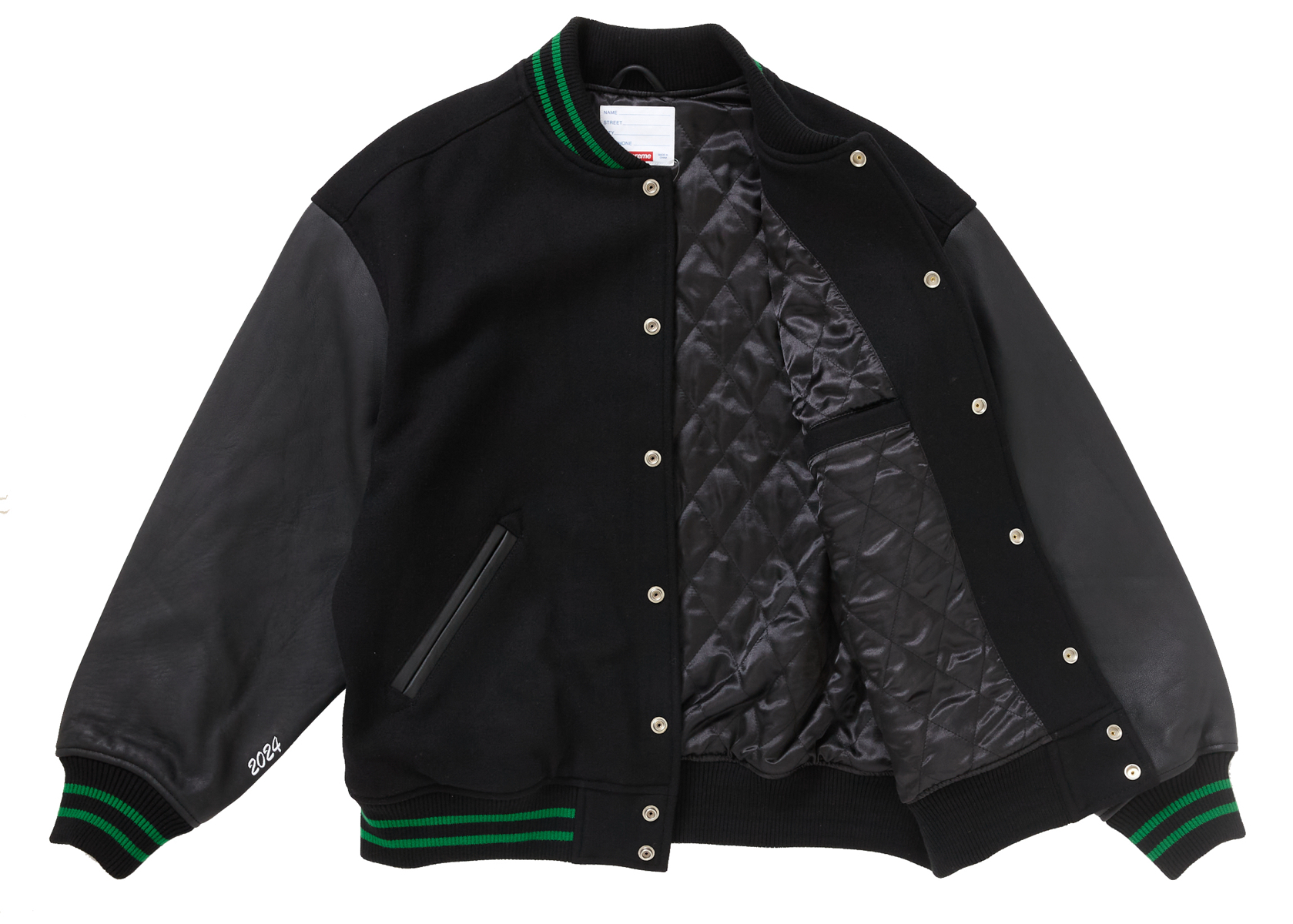 supreme Wave varsity jacket Black Lサイズ素材レザースタジャン
