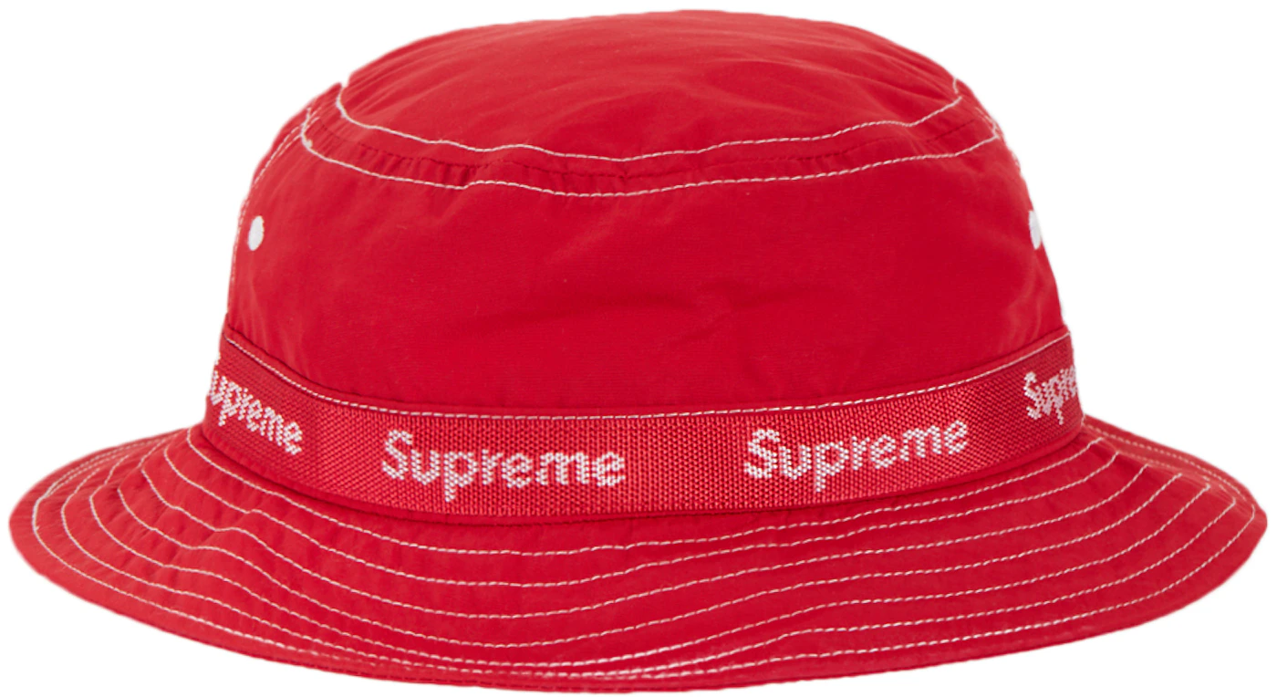 NWT Supreme NY Webbing Logo Bucket Hat Crusher Red Men's S/M DS FW22  AUTHENTIC