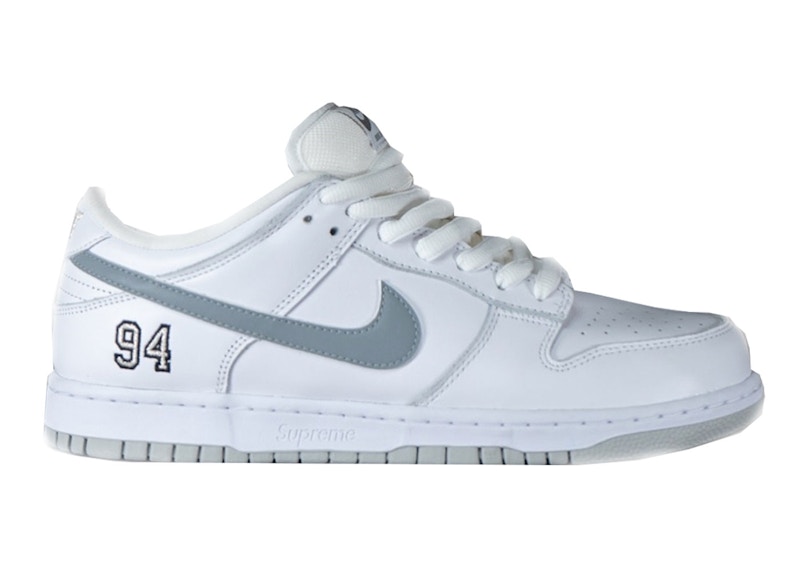 Nike SB Dunk Low Supreme 94 White Metallic Silver - HQ8487-100