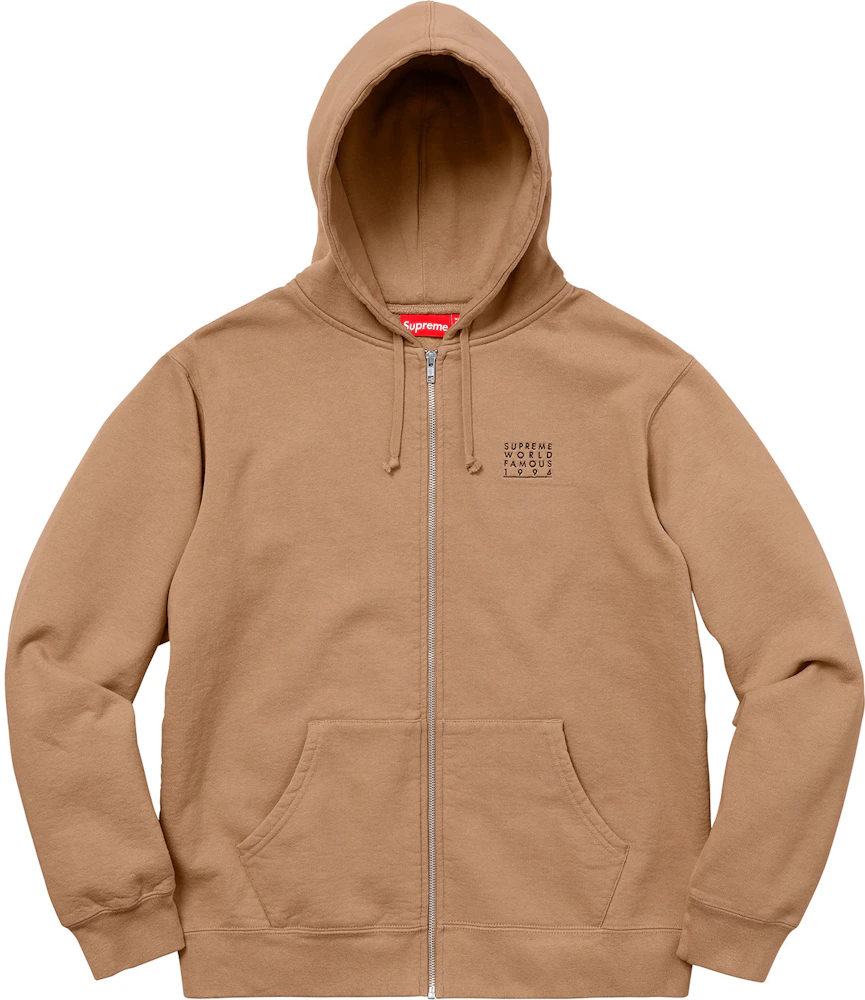Supreme World Famous Zip Up Hooded Sweatshirt Light Brown Men's - SS18 - US